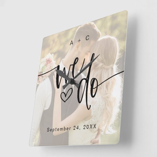 Horloge Carrée We Do Script Photo Wedding Anniversary (Angle)