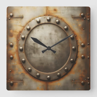 Horloge Carrée weathered steel, metal look 