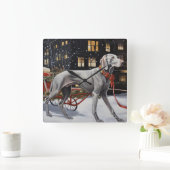 Horloge Carrée Weimaraner Festin de Noël (Maison)
