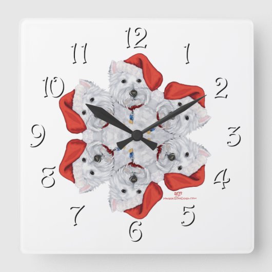 Horloge Carrée Westie Snowflake (Recto)