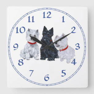 Horloge Carrée Westies and a Scottie Together