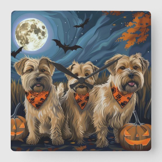 Horloge Carrée Wheaten Terrier Halloween Éffrayant (Recto)