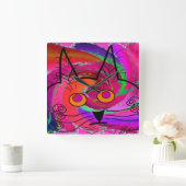 Horloge Carrée Whimsical cat art clock (Maison)