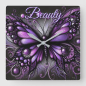 Horloge Carrée Whimsical Gothic Butterfly Purple Personalized (Recto)