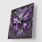 Horloge Carrée Whimsical Gothic Butterfly Purple Personalized (Angle)