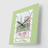 Horloge Carrée Whimsical Paris Eiffel Tower I Adore You! (Angle)
