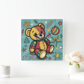 Horloge Carrée Whimsical Patchwork Christmas Teddy Bear (Maison)
