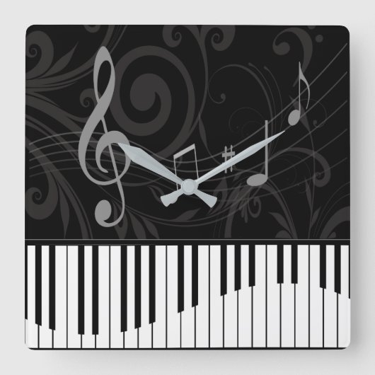 Horloge Carrée Whimsical piano and musical notes (Recto)