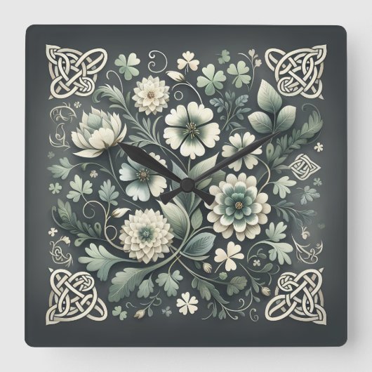 Horloge Carrée Whispered Clover Knotwork Garden (Recto)
