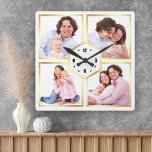 Horloge Carrée White and Gold 4 Photos Family Photo Collage<br><div class="desc">Upload your favorite photographite make your own unique personalized keepsake photo gift.</div>