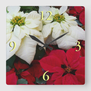 Horloge Carrée White and Red Poinsettias
