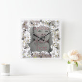Horloge Carrée White Blossom Clock Cherry Blossoms Wall Clocks (Maison)