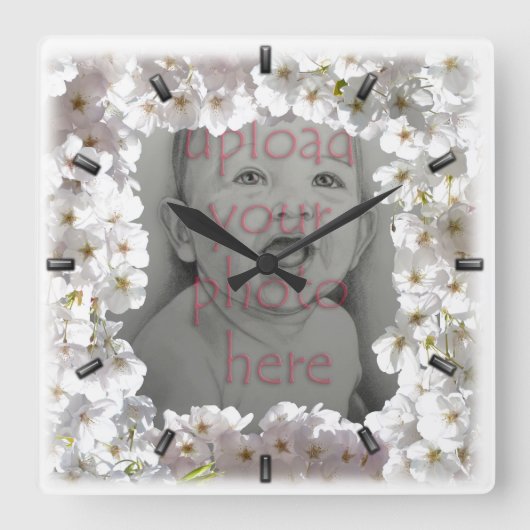 Horloge Carrée White Blossom Clock Cherry Blossoms Wall Clocks (Recto)