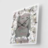 Horloge Carrée White Blossom Clock Cherry Blossoms Wall Clocks (Angle)