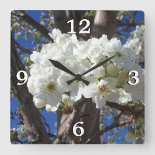 Horloge Carrée White Blossoms II
