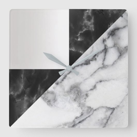 Horloge Carrée White Carrara Marble Gray Geometry Black Luxury (Recto)