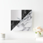 Horloge Carrée White Carrara Marble Gray Geometry Black Luxury (Maison)