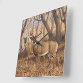 Horloge Carrée White Deer Buck & Doe Automne Maple Woods (Angle)
