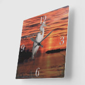 Horloge Carrée White Egret & Sunset Wildlife Nature Scène (Angle)