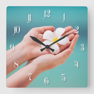 Horloge Carrée White Frangipani flowers