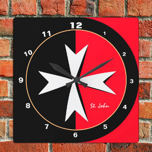 Horloge Carrée White Maltese Cross & Malta flag