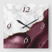 Horloge Carrée White Marble Burgundy Agate Gold Glitter (Recto)