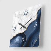 Horloge Carrée White Marble Navy Blue Agate Gold Glitter (Angle)