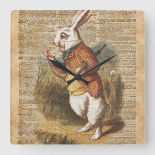 Horloge Carrée White Rabbit Alice au Pays des merveilles Art Vint