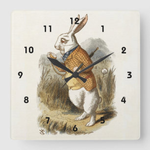 Horloge Carrée White Rabbit from Alice In Wonderland Vintage