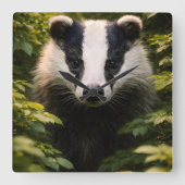 Horloge Carrée Wild watcher, Majestic British badger Square wall  (Recto)