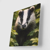 Horloge Carrée Wild watcher, Majestic British badger Square wall  (Angle)