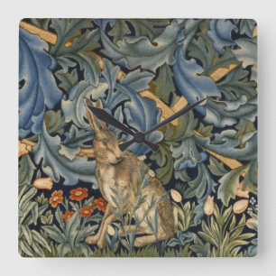 Horloge Carrée William Morris Forest Rabbit Floral Art Nouveau