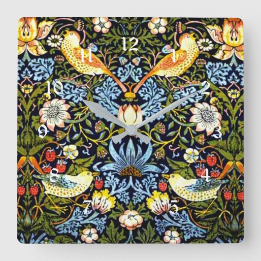 Horloge Carrée William Morris, Strawberry Thief (Recto)