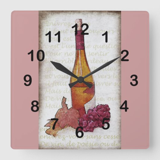Horloge Carrée wine bottle, grapes and grape leaf (Recto)
