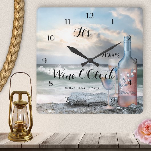 Horloge Carrée Wine Lock Romantic Beach Clock
