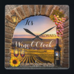 Horloge Carrée Wine OClock Vineyard Landscape Clock<br><div class="desc">It's always Wine O'Clock artistic wall clock featuring a wine bottle, glasses, grapes, lantern and sunflower on a Roman arch overlooking a painting of a vineyard landscape. The clock numbers are on a separate file and can be deleted if you do not need them. For all options, choose "customize it"...</div>