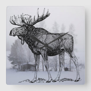 Horloge Carrée Winter Moose