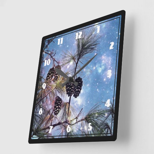 Horloge Carrée Winter Pine Cones (Angle)