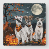 Horloge Carrée Wirefox Terrier Halloween Éffrayant (Recto)