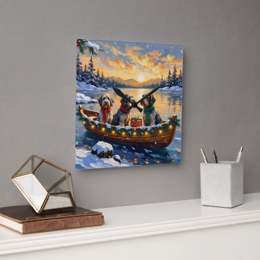 Horloge Carrée Wirehaired Pointing Griffon Christmas Boat Holiday (Bureau)