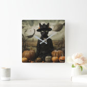 Horloge Carrée Witch Cat with Pumpkins  (Maison)