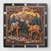 Horloge Carrée Wolf Deer Mixed Pair Forest (Recto)