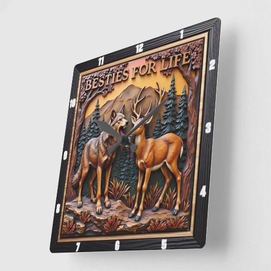 Horloge Carrée Wolf Deer Mixed Pair Forest (Angle)