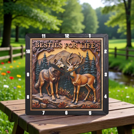Horloge Carrée Wolf Deer Mixed Pair Forest