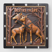 Horloge Carrée Wolf Deer Pair Woodland (Recto)