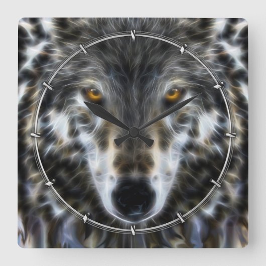 Horloge Carrée Wolf Portrait graphique inspiré (Recto)