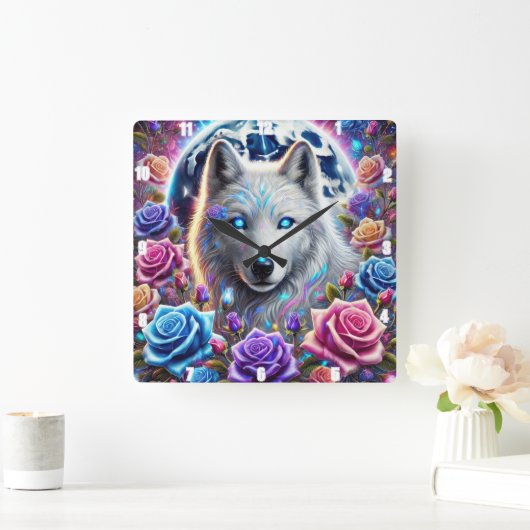 Horloge Carrée Wolf Rose enchanté (Maison)