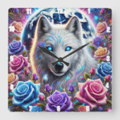 Horloge Carrée Wolf Rose enchanté (Recto)