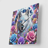 Horloge Carrée Wolf Rose enchanté (Angle)