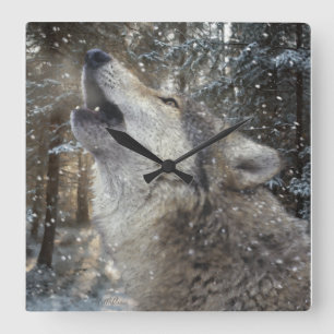 Horloge Carrée Wolf Song - Pastel
